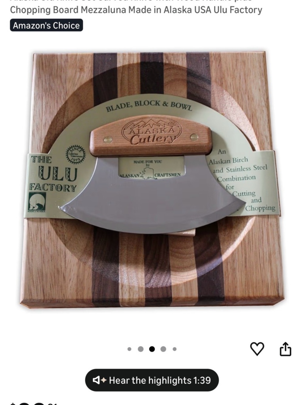 Ulu Mezzaluna Chopping Board Set - Natural Wood